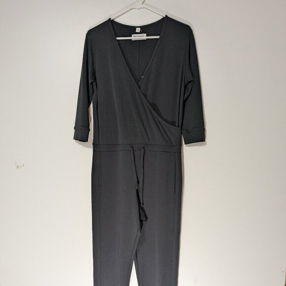 Hernest Project Wrap V-Neck 3/4 Sleeve Jumpsuit Loungewear Black Size Small - Picture 1 of 6